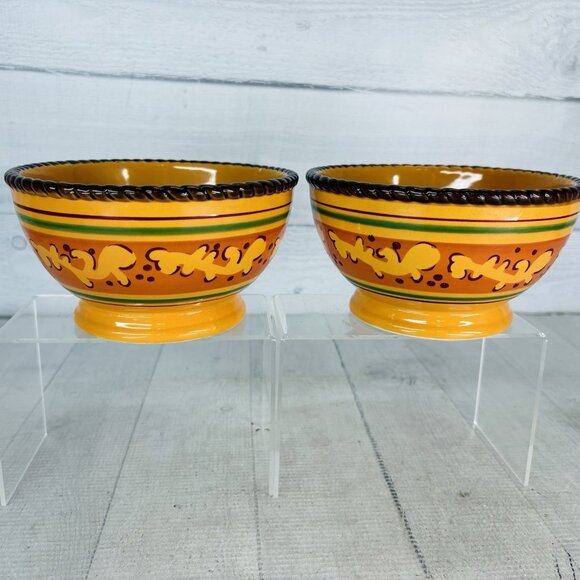 Celebrating Home TUSCAN Orange Yellow Stoneware Footed Soup Cereal Bowls Set 2 - Picture 3 of 16